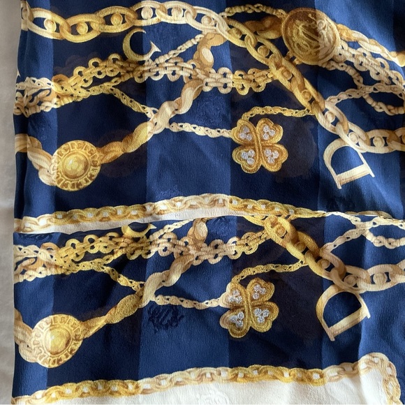 Christian Dior Navy and Gold Silk Scarf - Picture 9 of 10